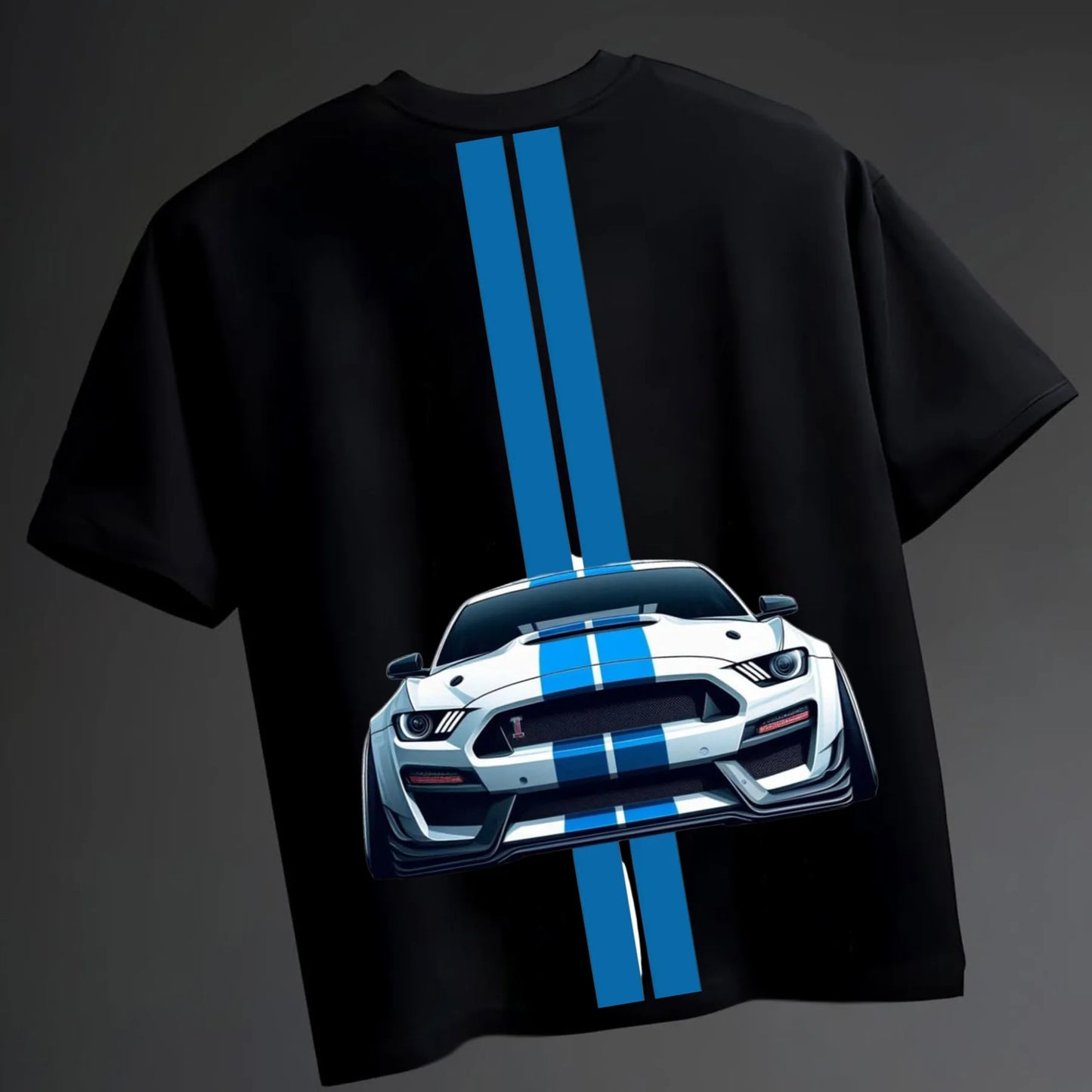 Men's Mustang Car Printed Black Oversized Tshirt